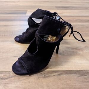 Aquazzura Firenze Dark Purple/Eggplant Suede Cut Out Lace Up Heels